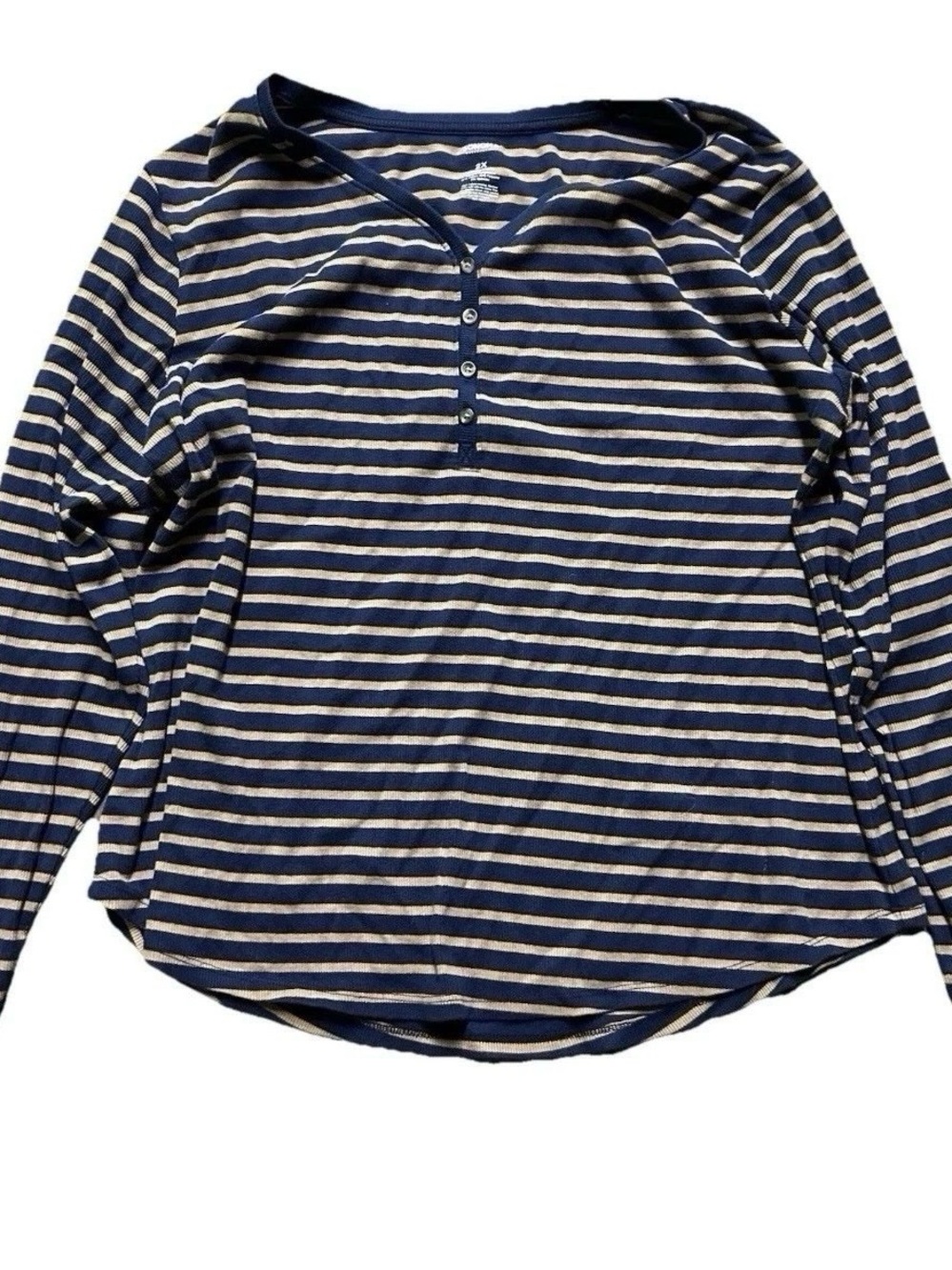 Women’s Sonoma Navy Blue Gold Striped Waffle Shirt Size 2X